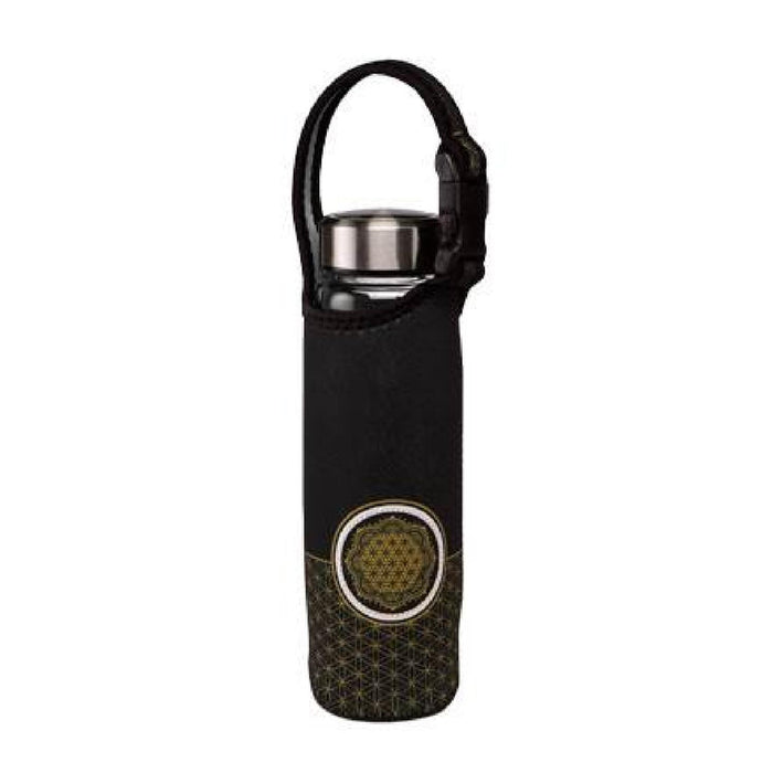 Goebel Lotus - Yin Yang schwarz Glasflasche mit Neoprenhülle