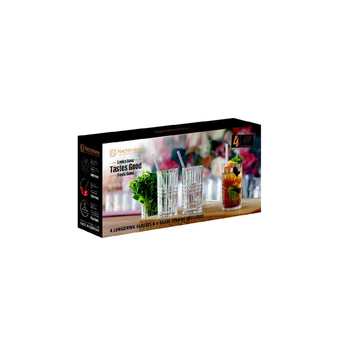 Nachtmann Tastes Good Vorteilsset 4 Whiskygläser + 4 Glastrinkhalme + Reinigungsbürste