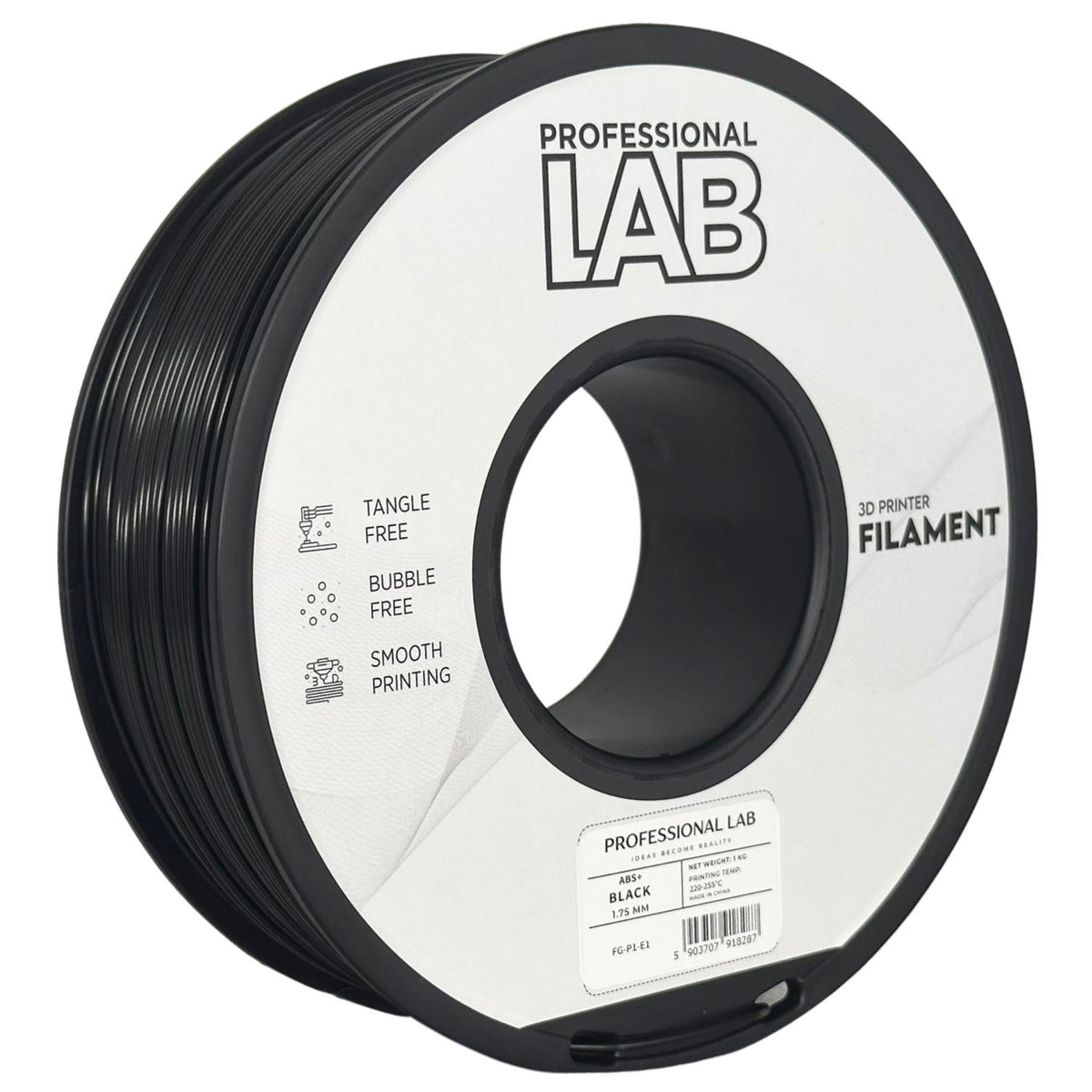ABS+ schwarz Filament Spule, Prof. Lab, 1,75 mm