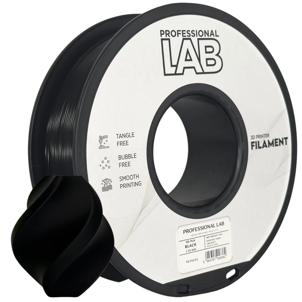 HS-PLA-Filament schwarz Spule, Prof. Lab, 1,75 mm