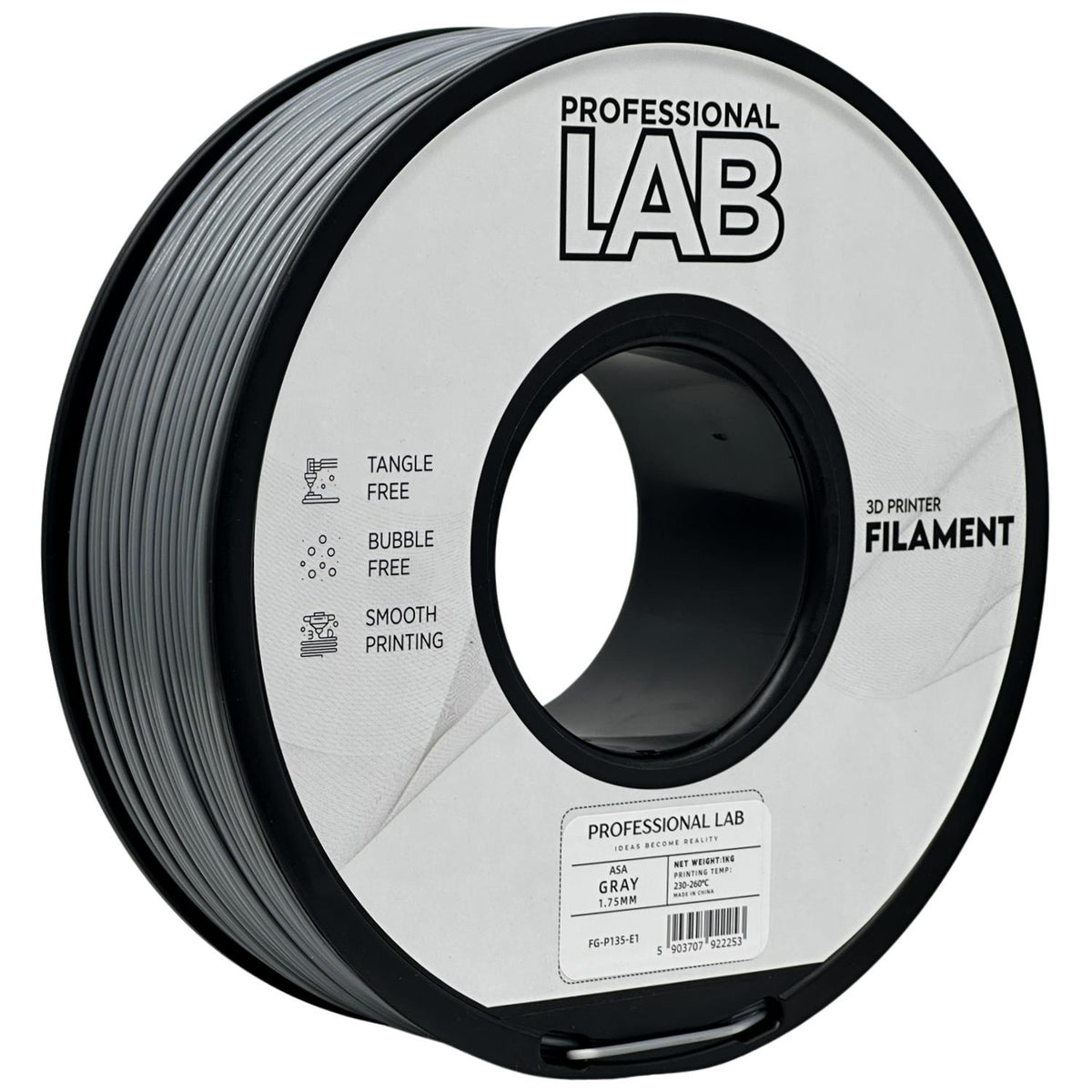 Spool of ASA grey filament, Prof. Lab, 1.75 mm