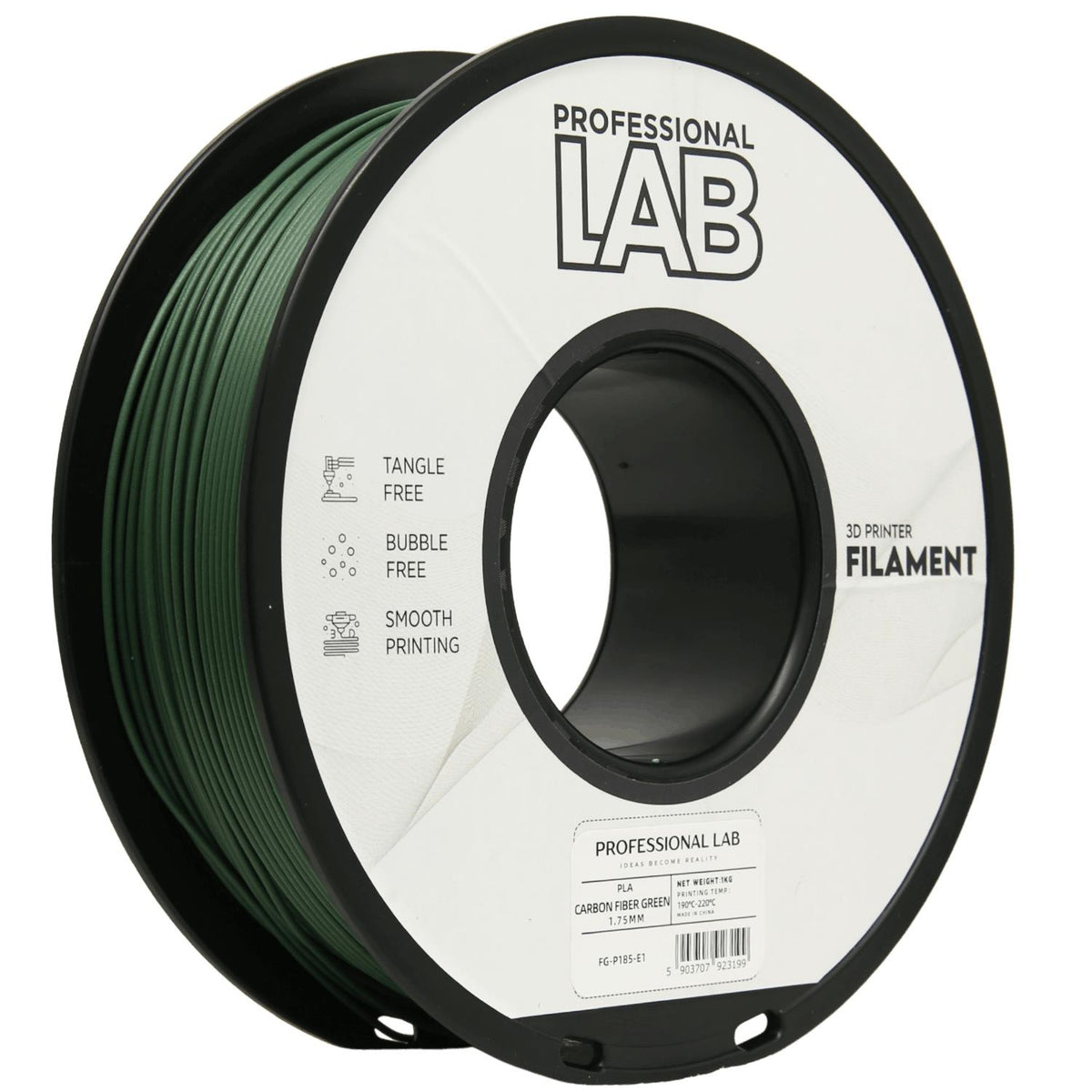 Spool of PLA-CF green filament, Prof. Lab, 1.75 mm