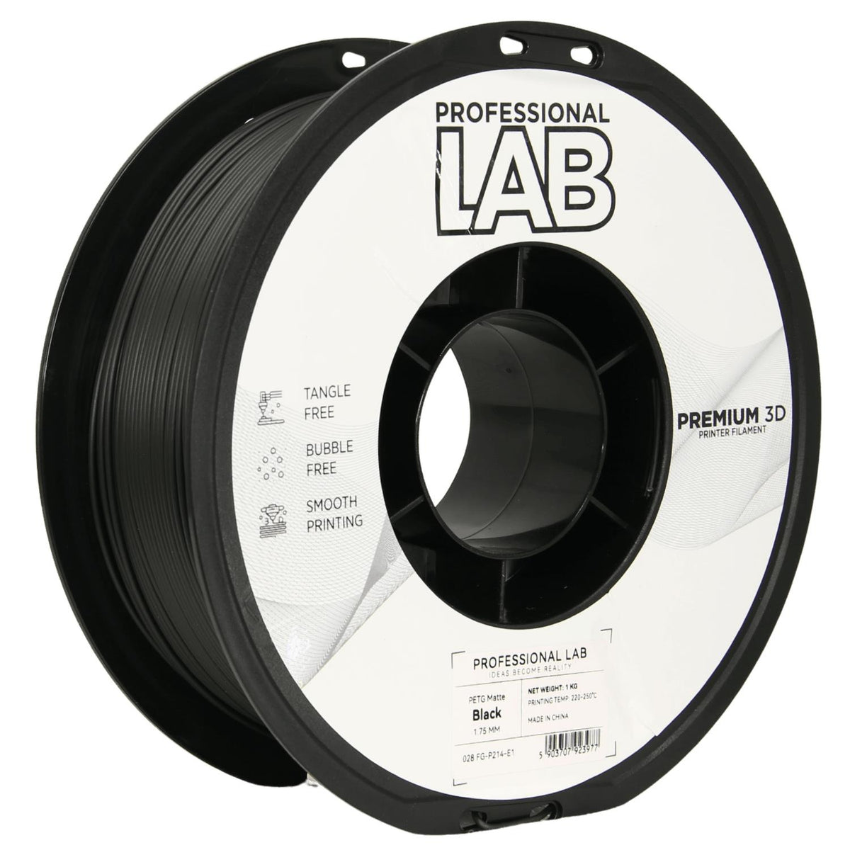 PETG Mattschwarz Filament Spule, Prof. Lab, 1,75 mm