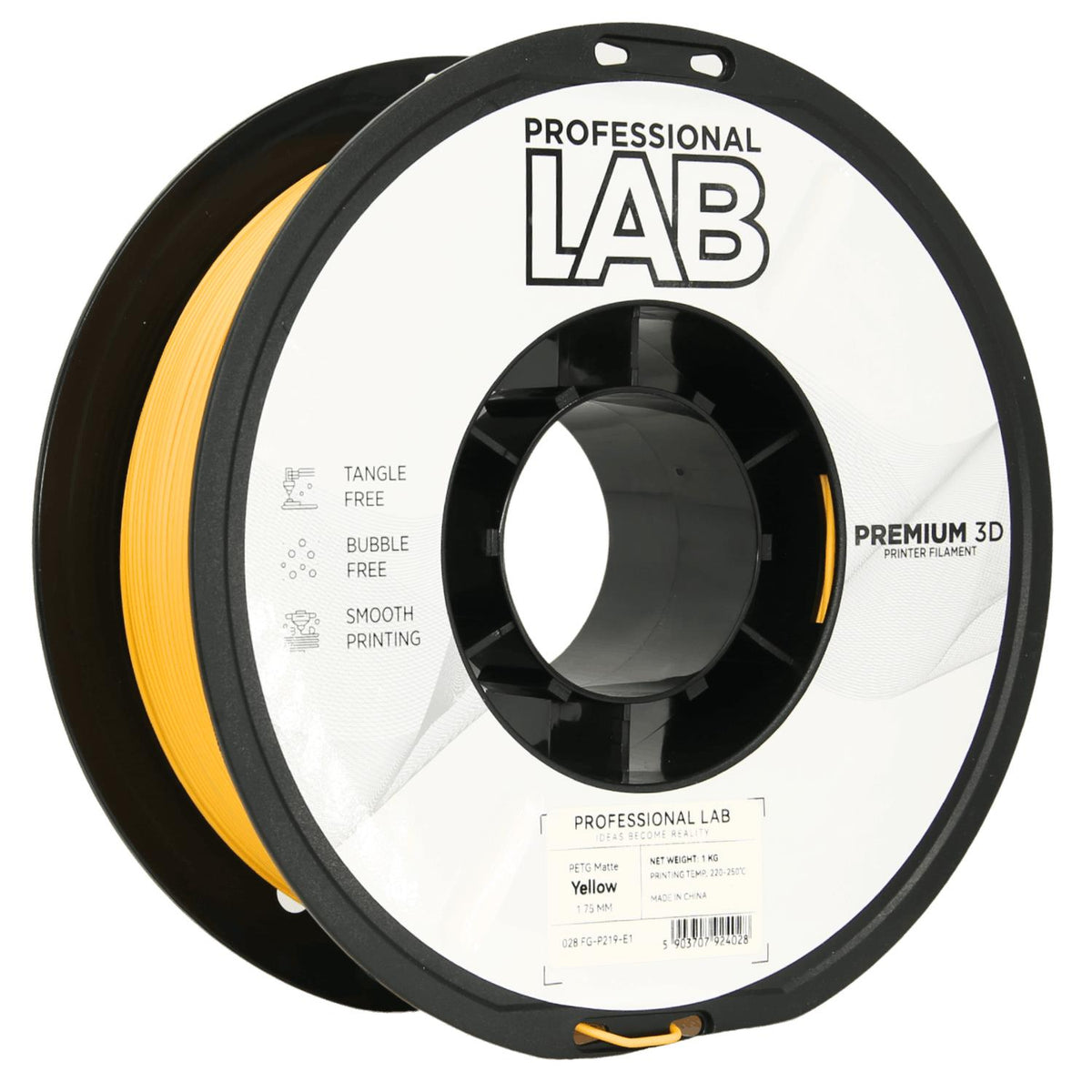 Spool of PETG matte yellow filament, Prof. Lab, 1.75 mm