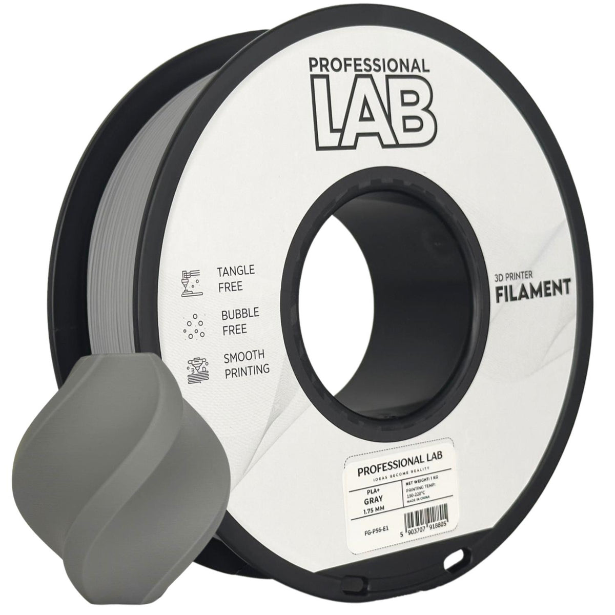 PLA+ Grau Filament Spule, Prof. Lab, 1,75 mm