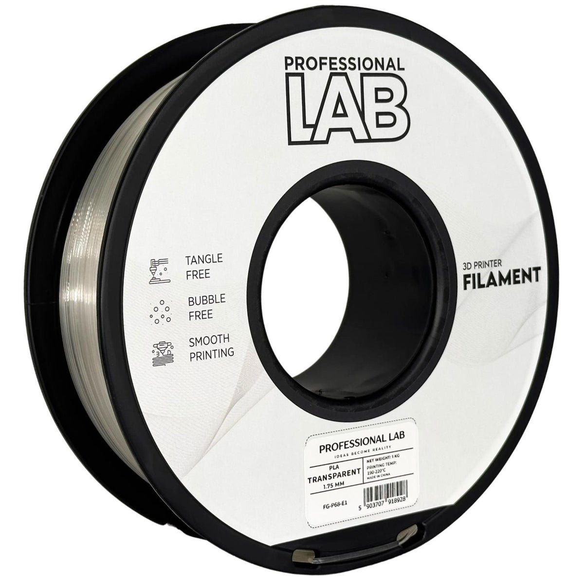 Transparentes PLA-Filament Spule, Prof. Lab, 1,75 mm