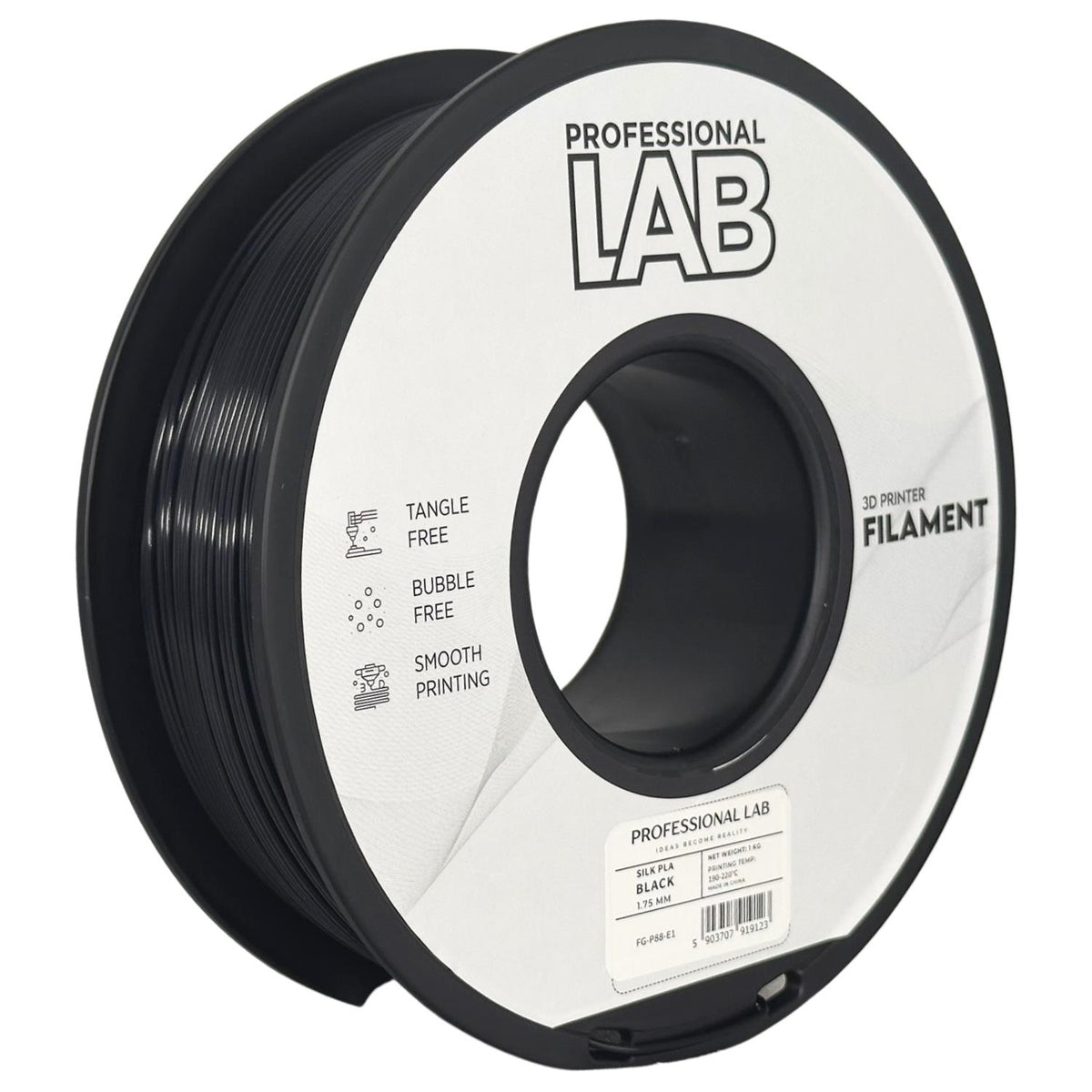 Silk PLA schwarz Filament Spule, Prof. Lab, 1,75 mm