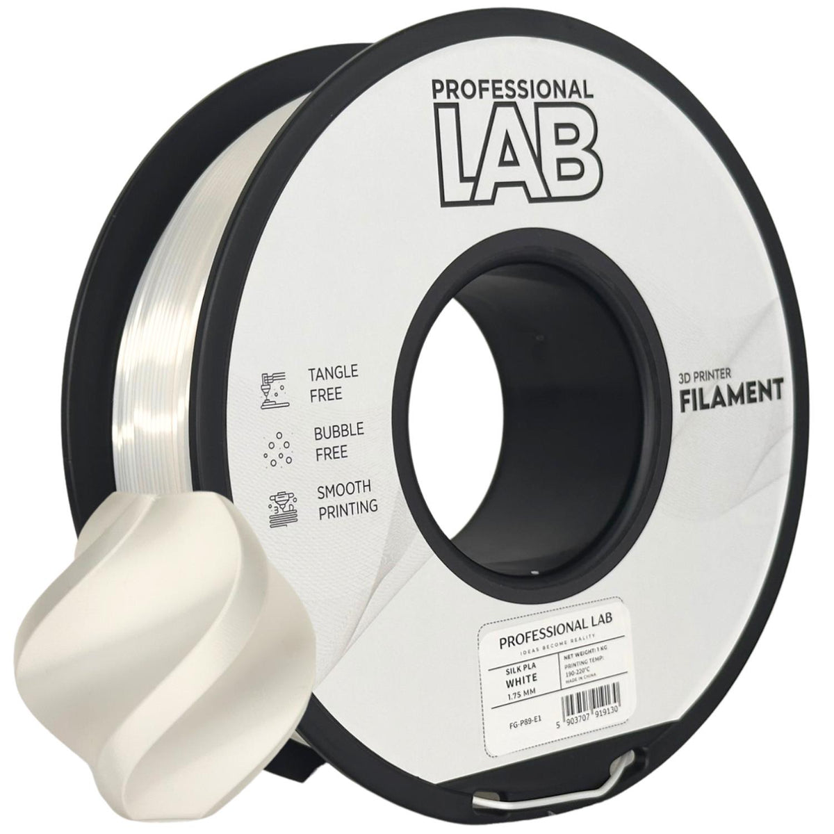 Silk PLA weiß Filament Spule, Prof. Lab, 1,75 mm