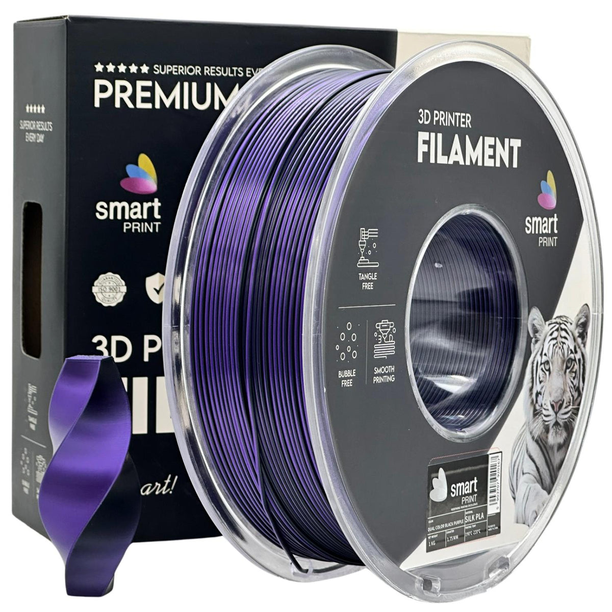 Spool of Silk PLA Dual Color black purple filament, Smart Print, 1.75 mm