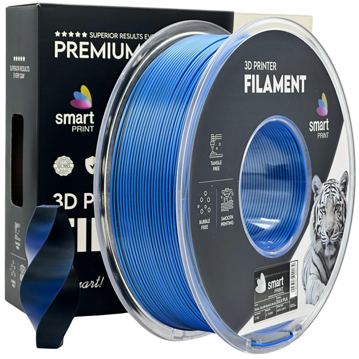 Spool of Silk PLA Dual Color black blue filament, Smart Print, 1.75 mm
