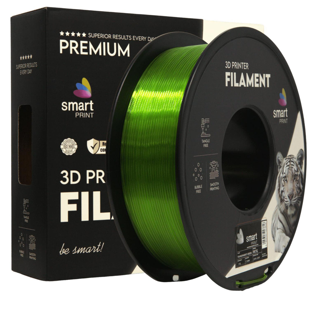 Spool of PETG transparent green filament, Smart Print, 1.75 mm