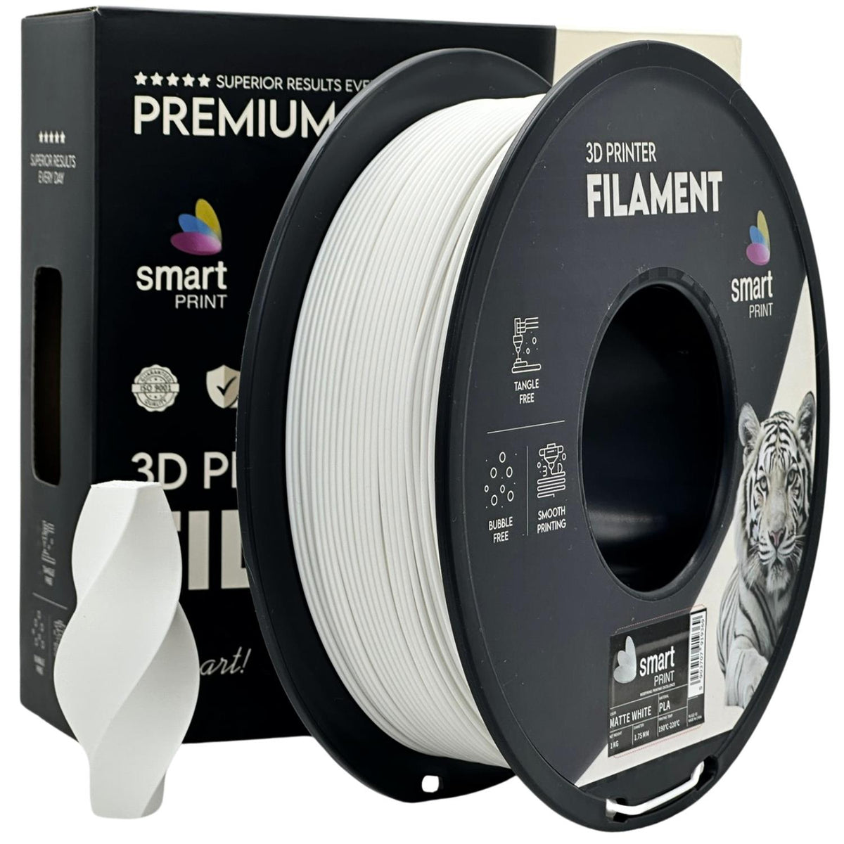 Spool of PLA matte white filament, Smart Print, 1.75 mm