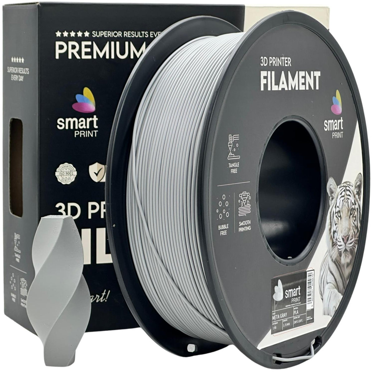 Spool of PLA META grey filament, Smart Print, 1.75 mm